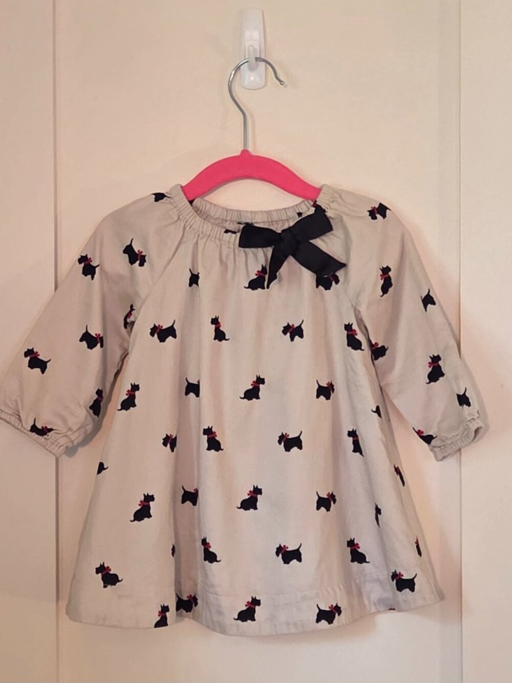 BABY GAP Tan, Red, Black Dress w/ Scottie Dogs and Bow, 6-12 months